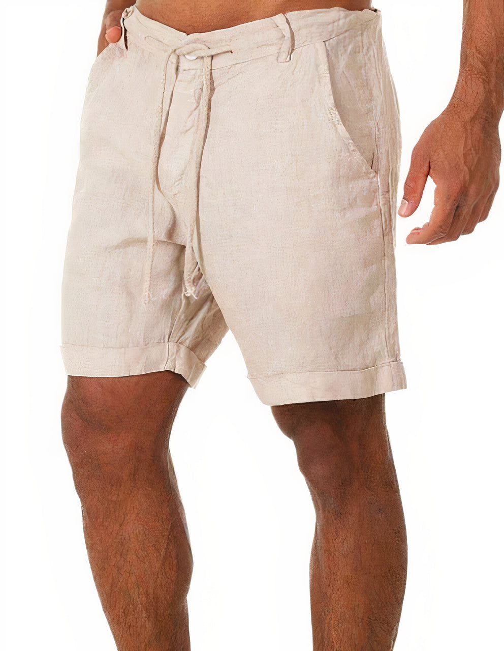 Ademende linnen zomershorts voor heren in wit, met een comfortabele pasvorm en trekkoord voor een stijlvolle zomerse uitstraling.