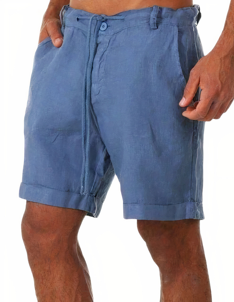 Ademende linnen zomershorts voor heren in wit, met een comfortabele pasvorm en trekkoord voor een stijlvolle zomerse uitstraling.