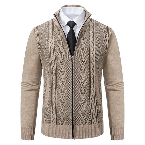 Elegant herenvest met kabelpatroon en ritssluiting voor moderne mannen.
