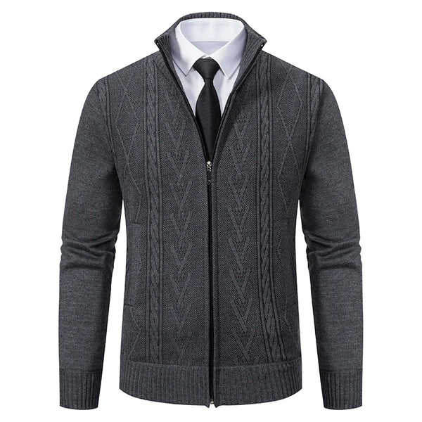 Elegant herenvest met kabelpatroon en ritssluiting voor moderne mannen.