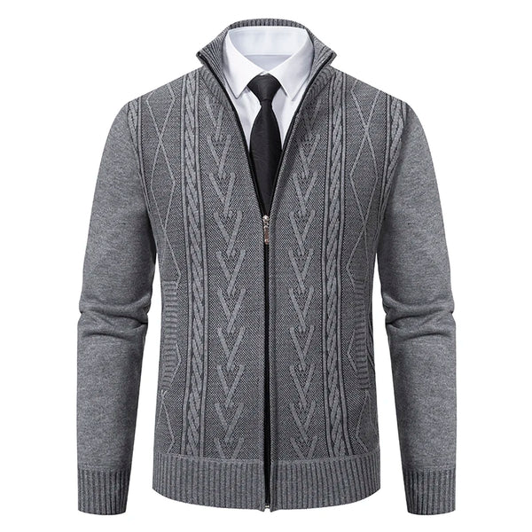 Elegant herenvest met kabelpatroon en ritssluiting voor moderne mannen.