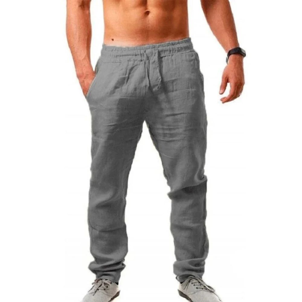Elegante linnen zomerbroek voor mannen met elastische tailleband en casual uitstraling.