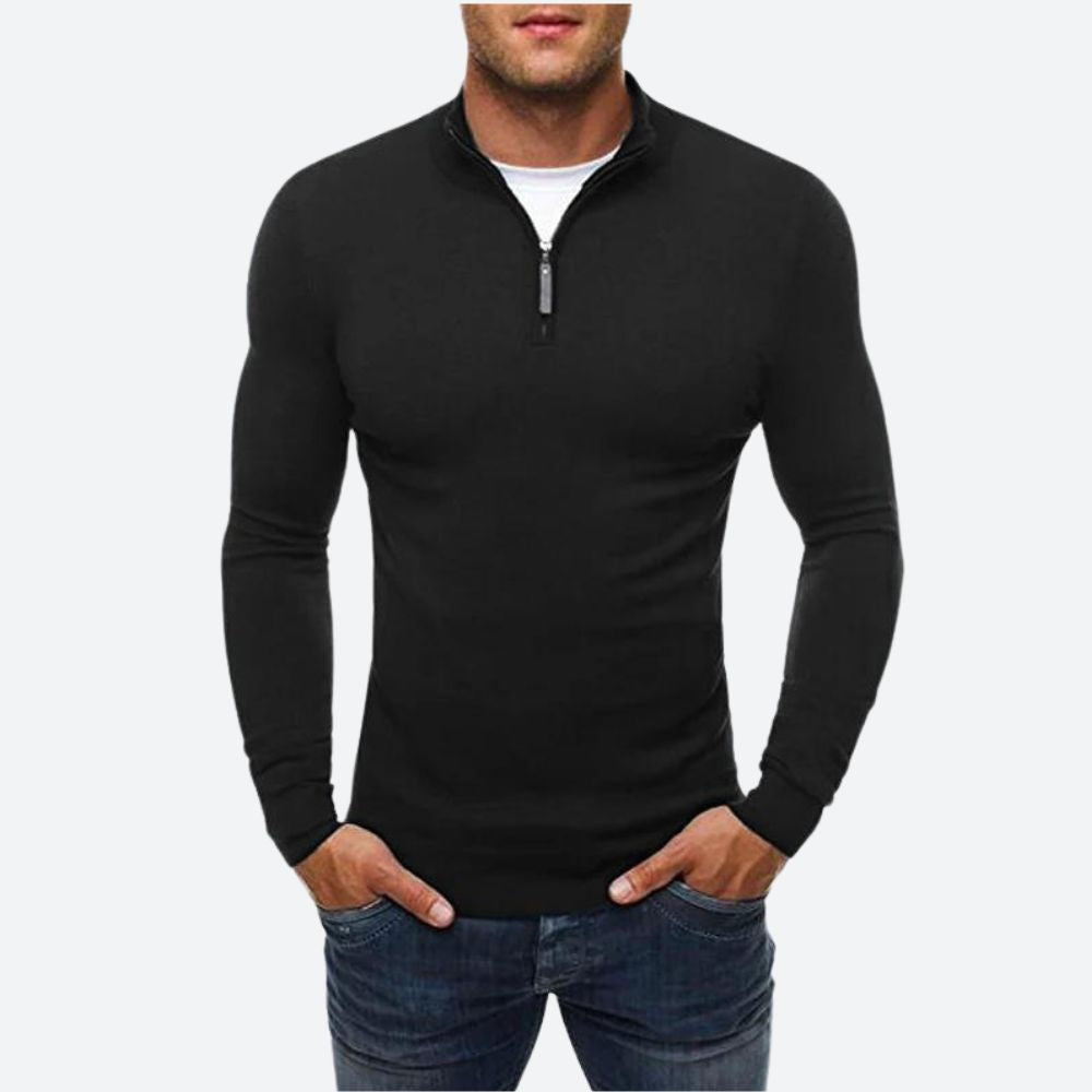 Herren Casual Warme Trui met moderne pasvorm en ritskraag, ideaal voor herfst- en winterdagen.