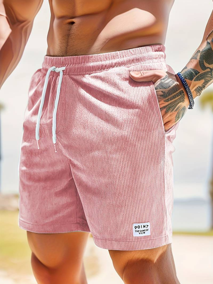 Hippe actieve strandshort voor heren in lichtgrijs met elastische tailleband en modern geribbeld design.