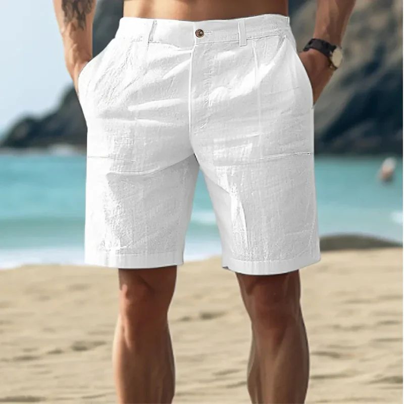 Linnen strandshorts voor heren met een comfortabele pasvorm en klassieke uitstraling.