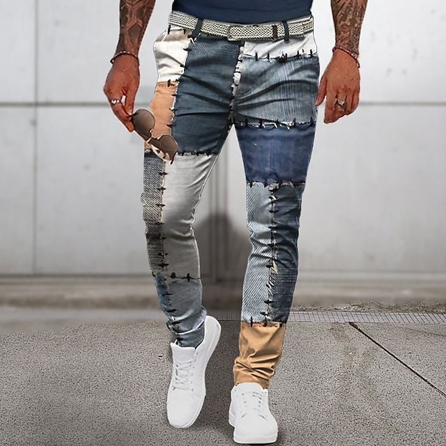Moderne geruite zomerbroek voor heren met een stijlvol en uniek patchworkdesign.