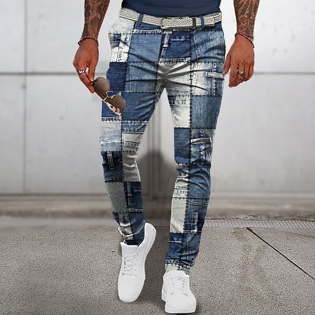 Moderne geruite zomerbroek voor heren met een stijlvol en uniek patchworkdesign.