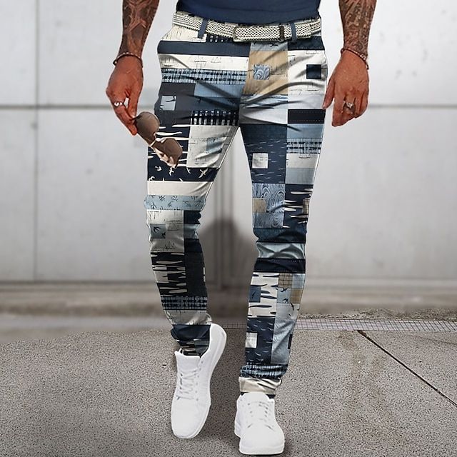 Moderne geruite zomerbroek voor heren met een stijlvol en uniek patchworkdesign.