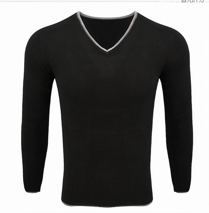 Slim fit trui met V-hals voor heren, ideaal voor herfst en winter, met een comfortabele pasvorm en stijlvolle ribgebreide afwerking.