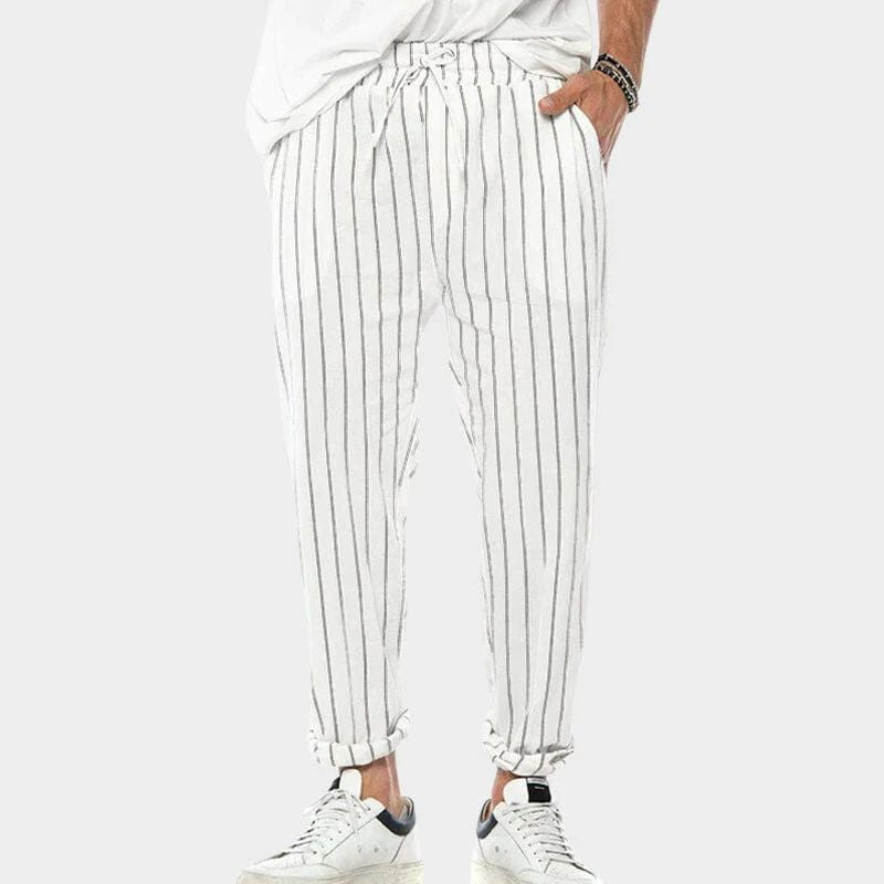 Modieuze katoenen zomerbroek met strepen voor heren, luchtig en comfortabel.