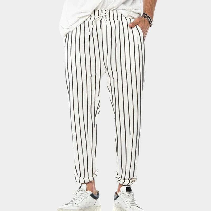 Modieuze katoenen zomerbroek met strepen voor heren, luchtig en comfortabel.