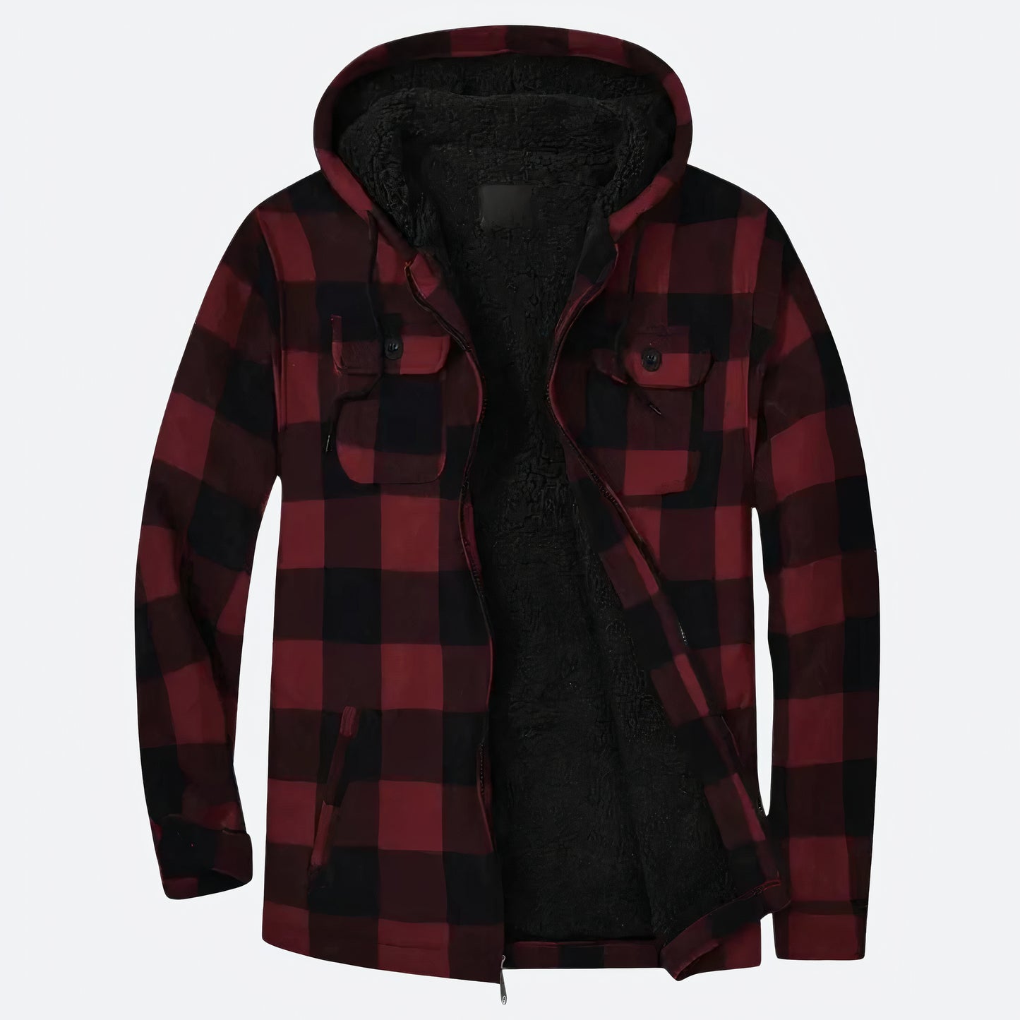 Geruite herenjas met capuchon, warme voering en stijlvolle print, ideaal voor herfst- en winterdagen.