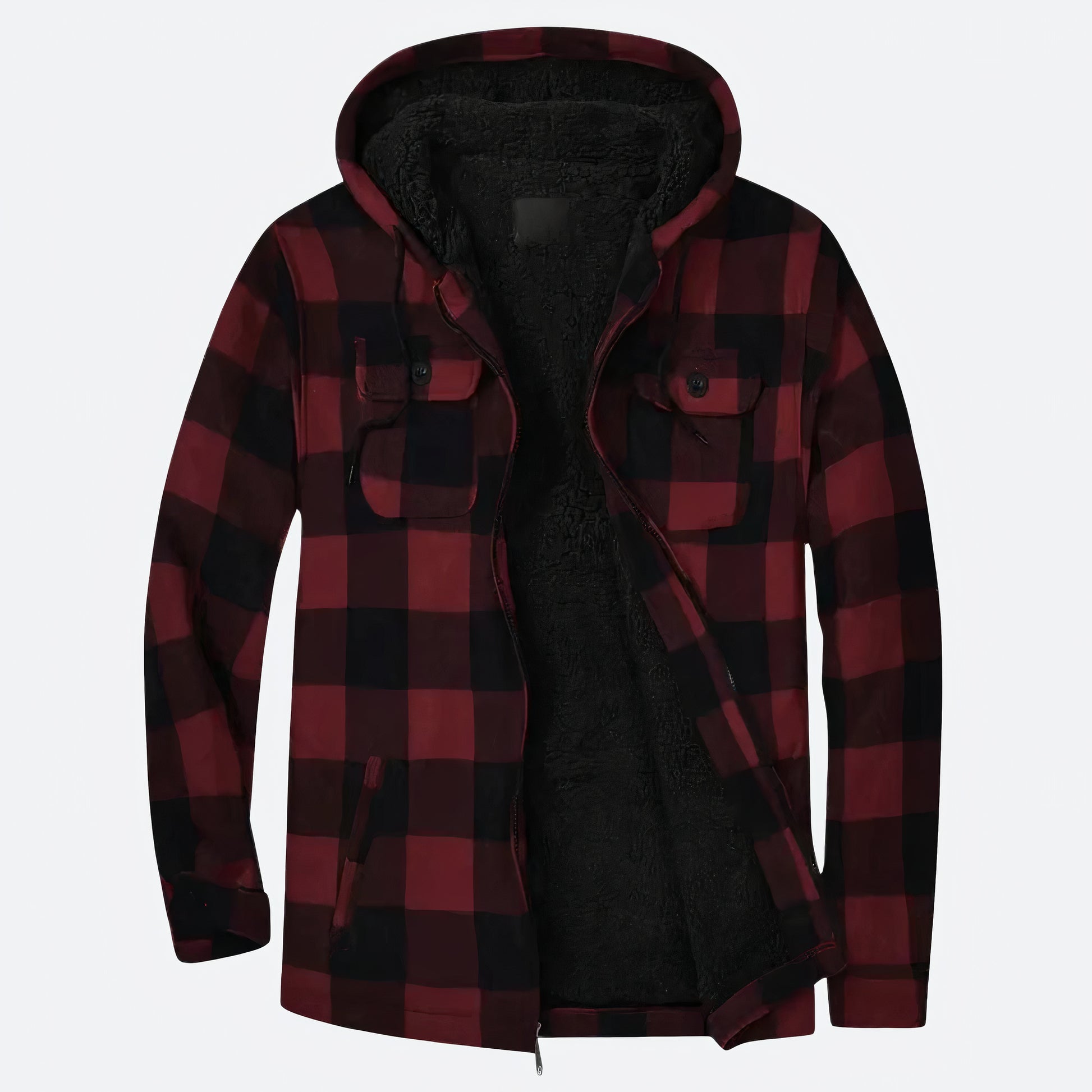 Geruite herenjas met capuchon, warme voering en stijlvolle print, ideaal voor herfst- en winterdagen.