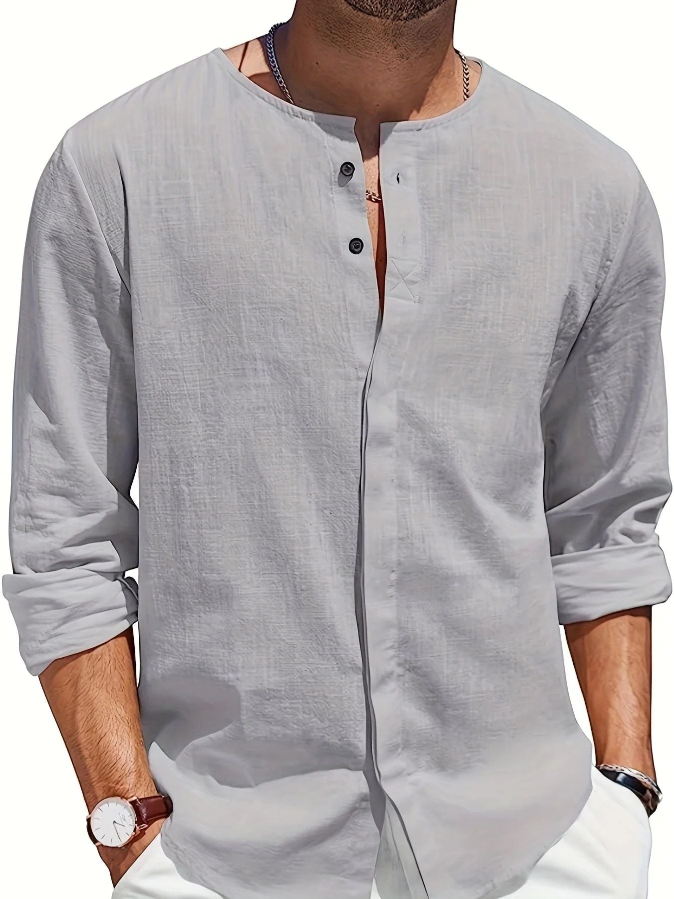 Luchtig en stijlvol casual linnen strandshirt voor heren, perfect voor warme dagen
