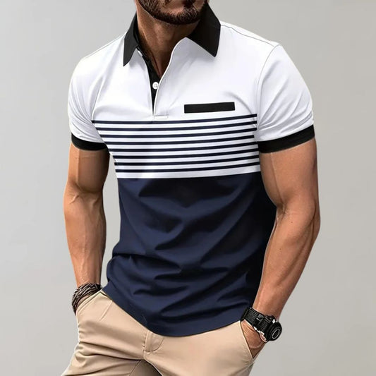 Modieuze en comfortabele polo met strepen en contrasterende kraag, perfect voor casual en zomerse outfits.