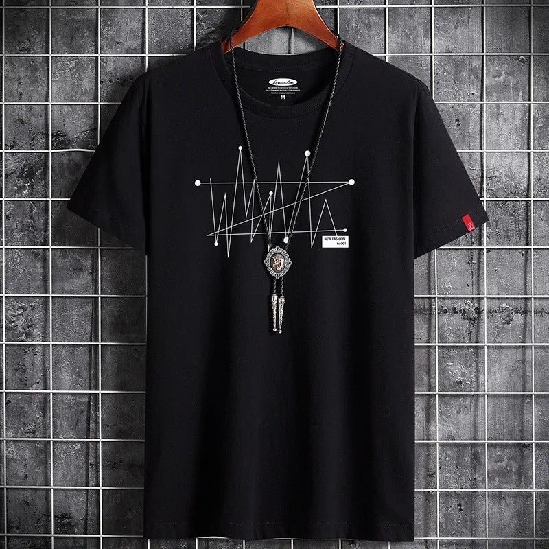 Stijlvol zwart zomershirt voor heren met grafische print, ideaal voor een casual en trendy look.