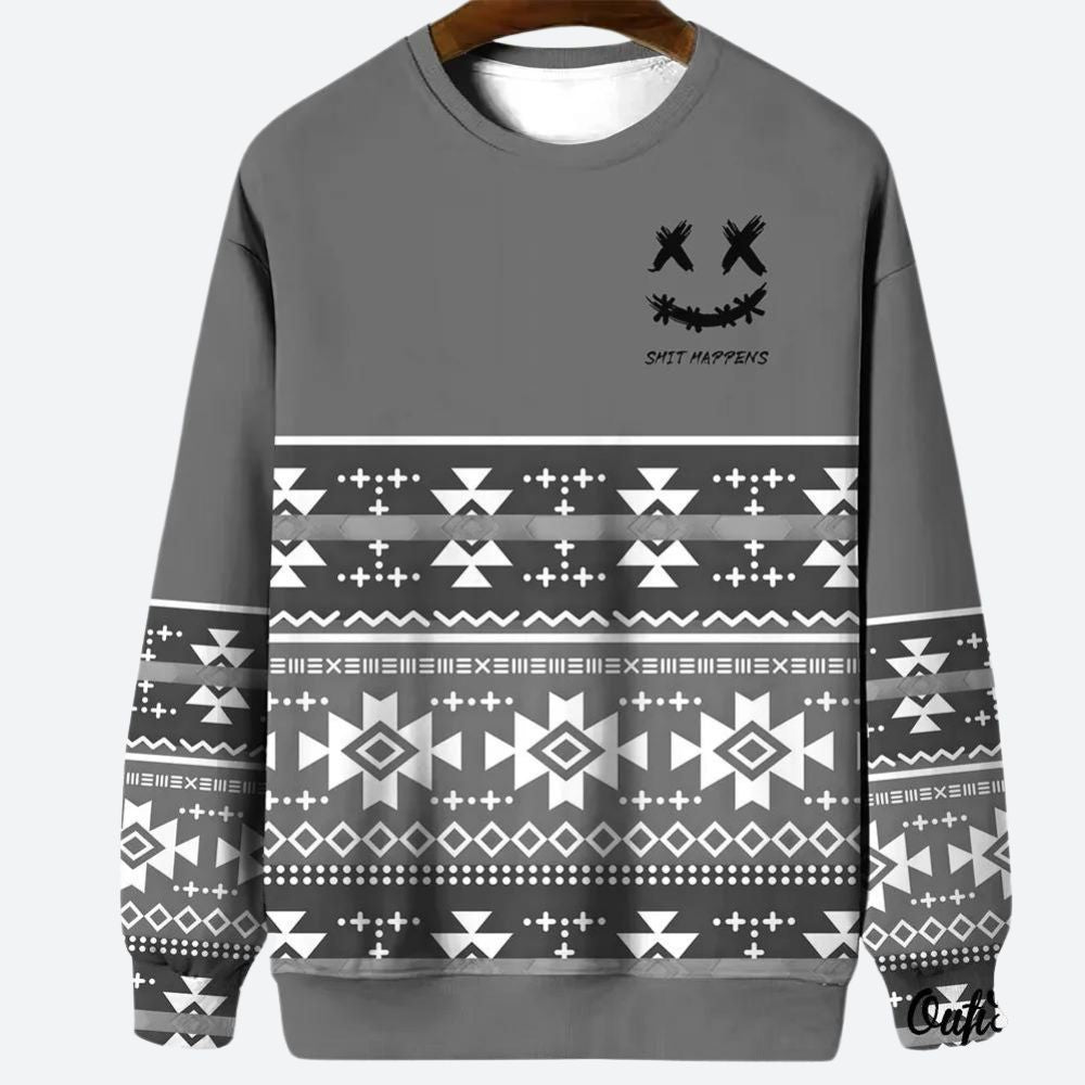 Comfortabele vintage herentrui met uniek retro design, ideaal voor herfst- en winterdagen.