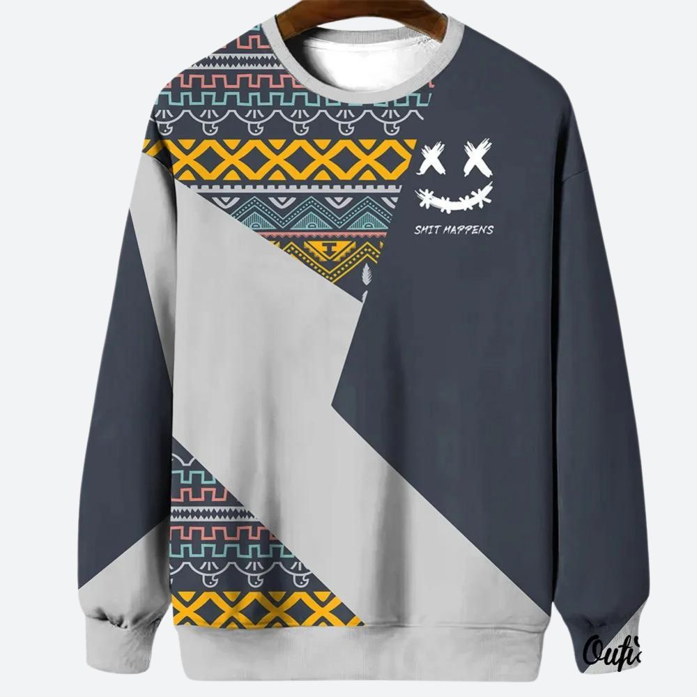 Comfortabele vintage herentrui met uniek retro design, ideaal voor herfst- en winterdagen.