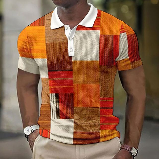 Geruit heren zomer poloshirt met een trendy patchwork-print en ademend materiaal.