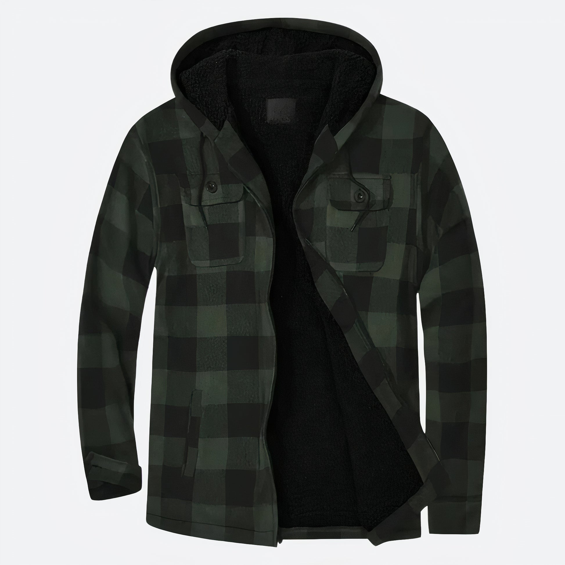 Geruite herenjas met capuchon, warme voering en stijlvolle print, ideaal voor herfst- en winterdagen.
