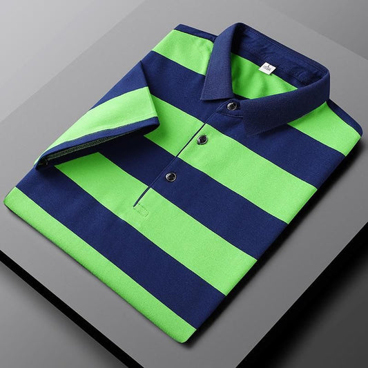 Gestreept zomers poloshirt met korte mouwen voor heren, ademend en stijlvol voor warme dagen.