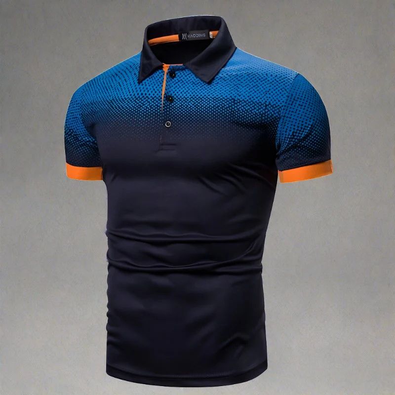 Stijlvol herenpoloshirt met gradiënt design en slim fit pasvorm, perfect voor de zomer.