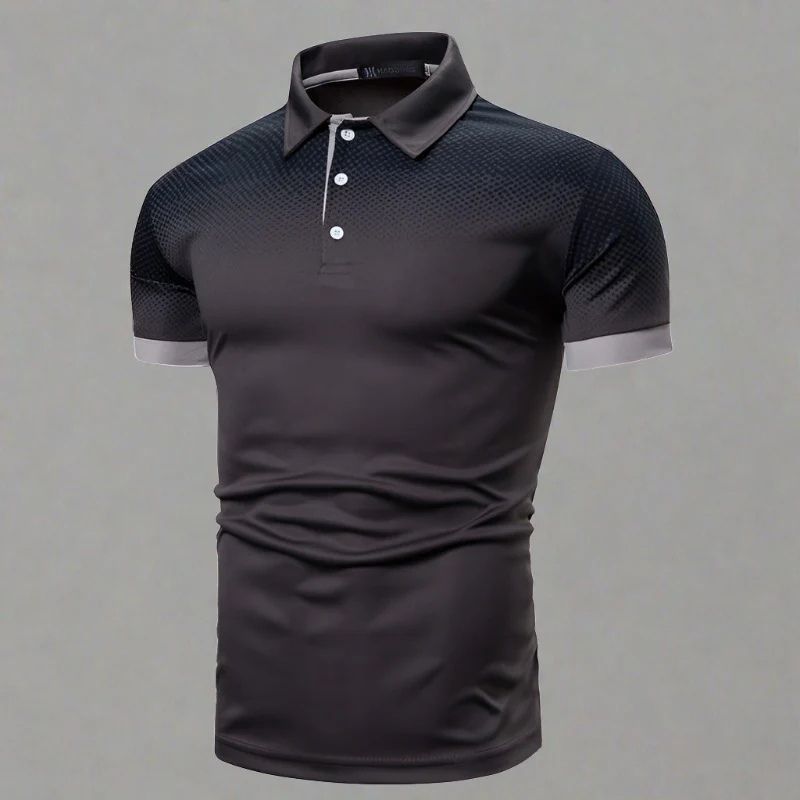 Stijlvol herenpoloshirt met gradiënt design en slim fit pasvorm, perfect voor de zomer.