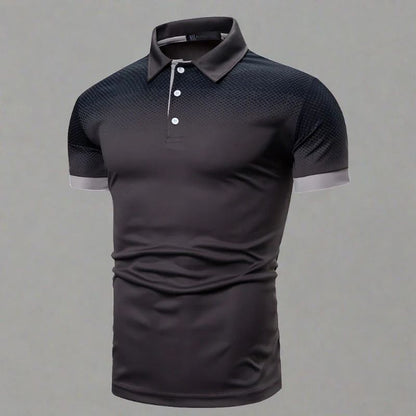 Stijlvol herenpoloshirt met gradiënt design en slim fit pasvorm, perfect voor de zomer.