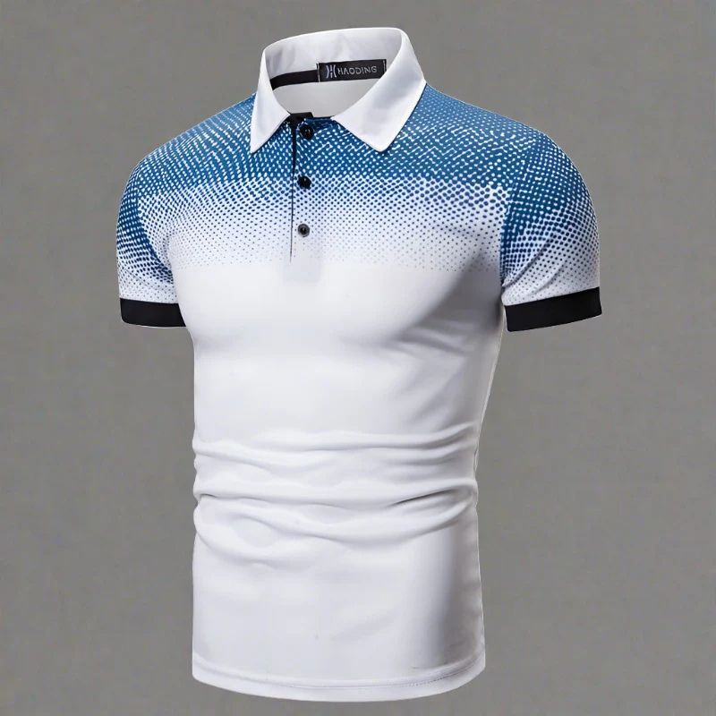 Stijlvol herenpoloshirt met gradiënt design en slim fit pasvorm, perfect voor de zomer.