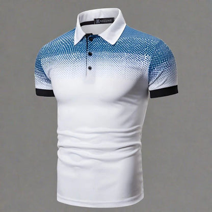 Stijlvol herenpoloshirt met gradiënt design en slim fit pasvorm, perfect voor de zomer.