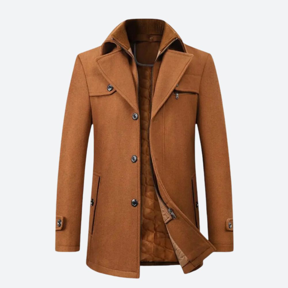 Herenjas van zakelijk wol, ideaal voor herfst- en winterdagen, met een elegante en zakelijke uitstraling.