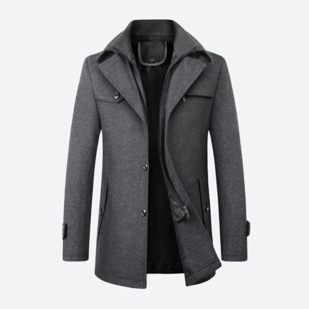 Herenjas van zakelijk wol, ideaal voor herfst- en winterdagen, met een elegante en zakelijke uitstraling.