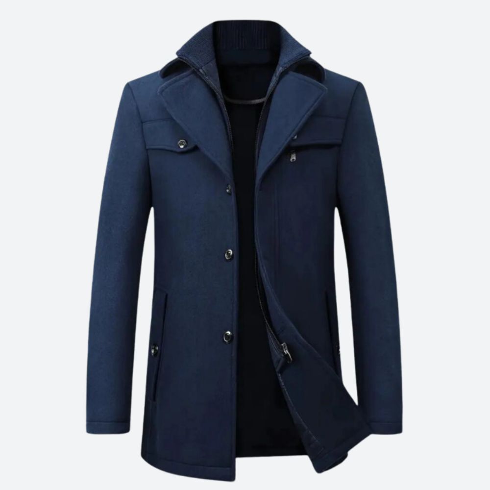 Herenjas van zakelijk wol, ideaal voor herfst- en winterdagen, met een elegante en zakelijke uitstraling.