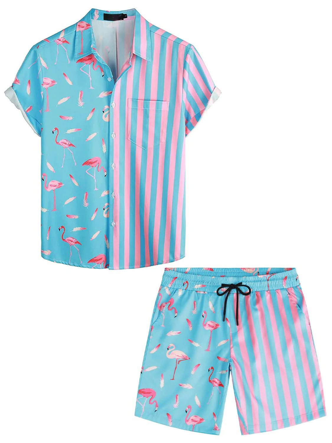 Modieuze herenset met een veelzijdig overhemd en korte broek, perfect voor een zomerse en trendy look.
