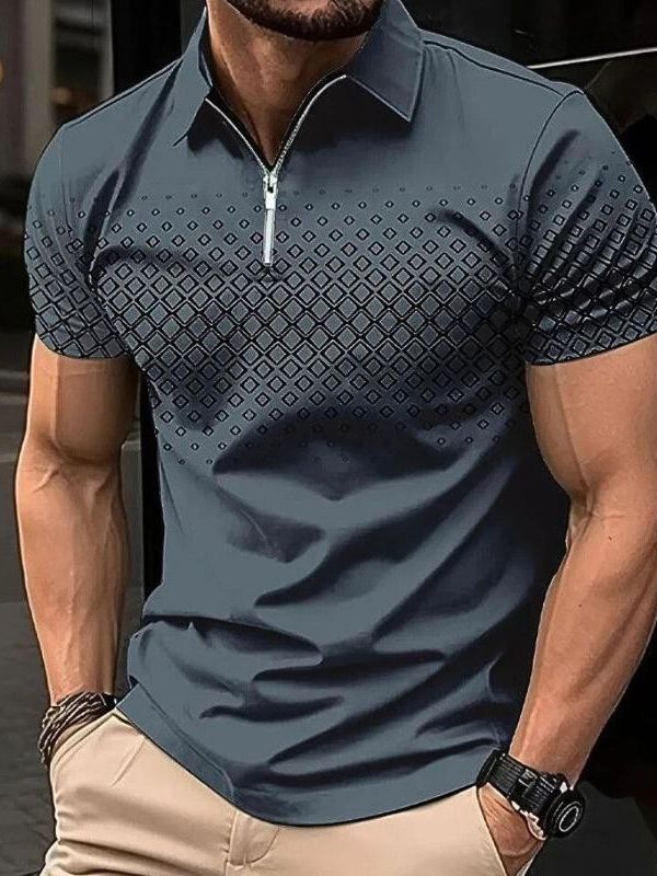 Klassiek zomerpoloshirt voor heren met ritssluiting, subtiele print en ademend materiaal.