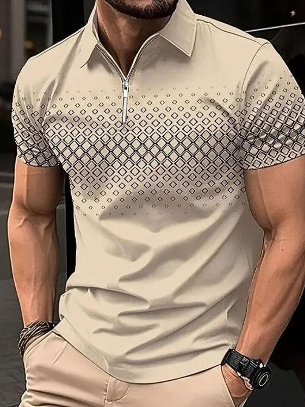 Klassiek zomerpoloshirt voor heren met ritssluiting, subtiele print en ademend materiaal.