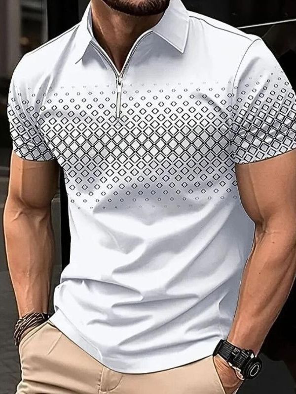 Klassiek zomerpoloshirt voor heren met ritssluiting, subtiele print en ademend materiaal.