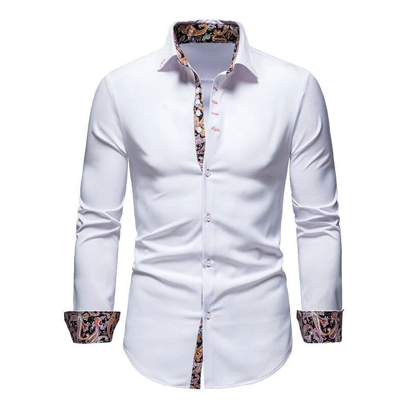 Klassiek wit zomershirt met lange mouwen en stijlvolle contrastdetails voor heren.