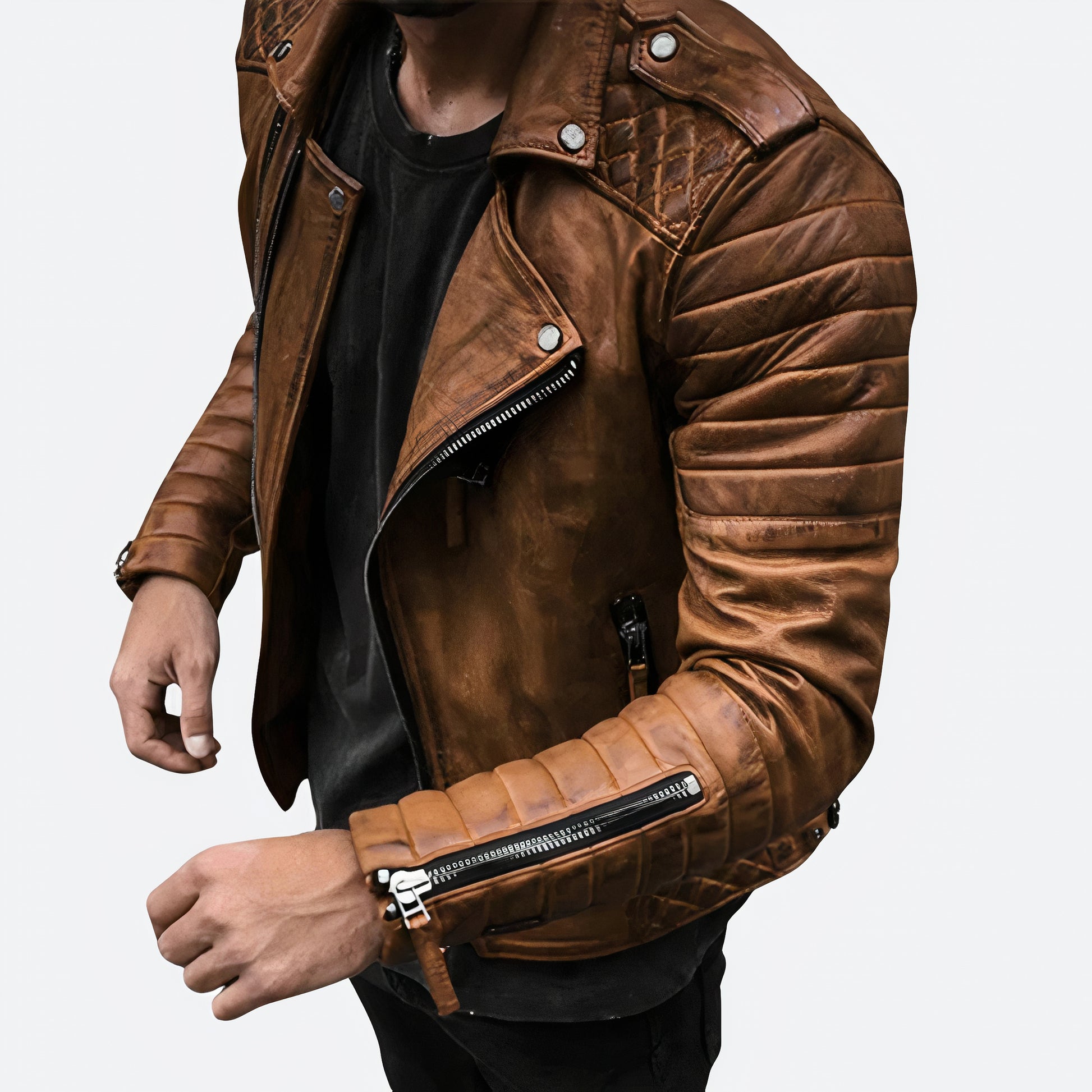 Leren bikerjack voor heren met een stoer design, ideaal voor herfst- en winterdagen.