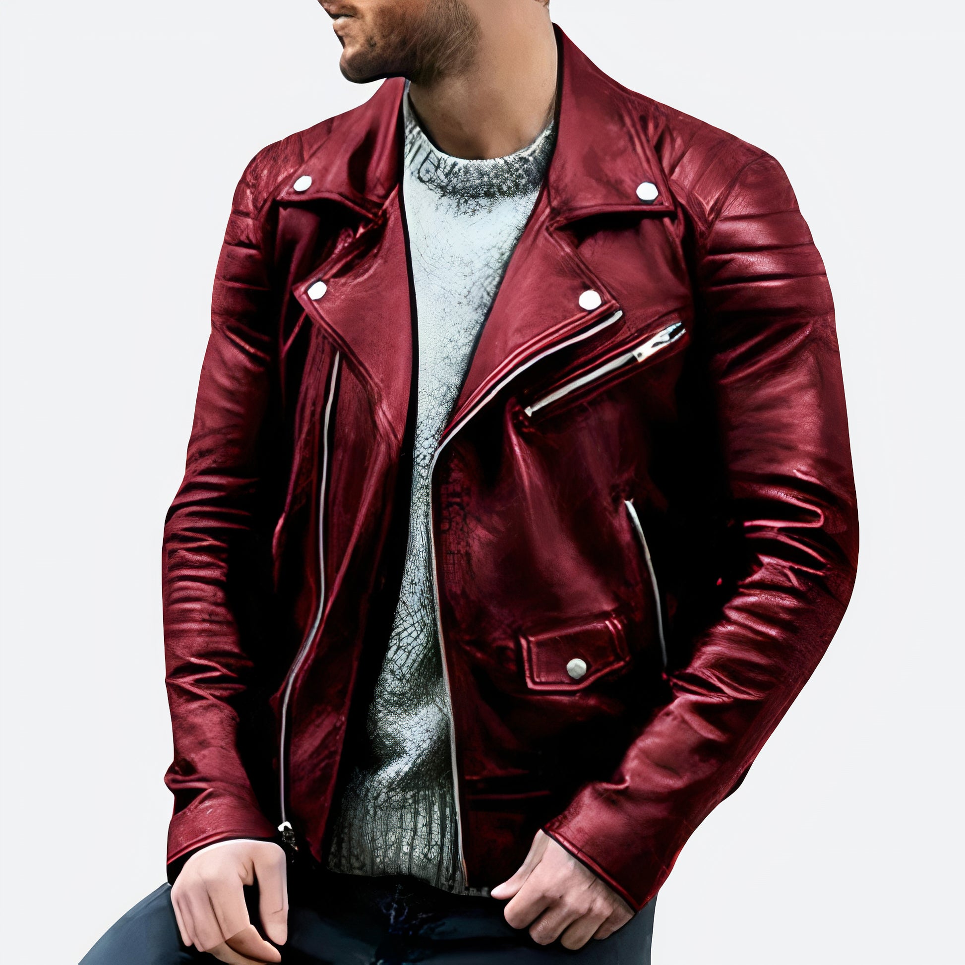 Leren bikerjack voor heren met een stoer design, ideaal voor herfst- en winterdagen.