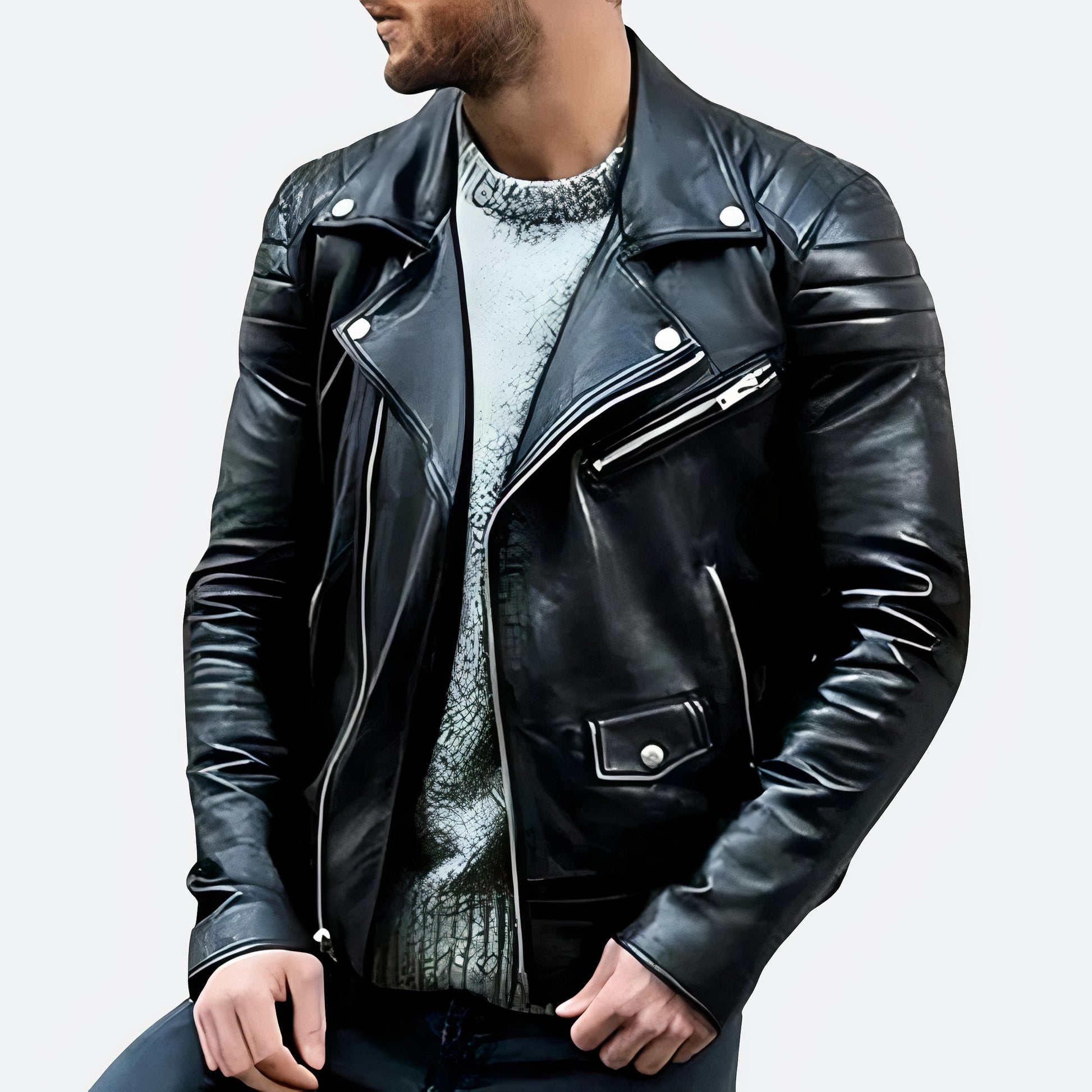 Leren bikerjack voor heren met een stoer design, ideaal voor herfst- en winterdagen.