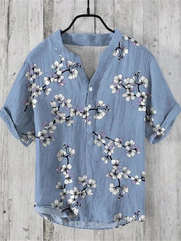 Lichtgewicht linnen-zijden zomershirt met een artistiek hondenmotief, perfect voor een stijlvolle en ademende zomerlook.