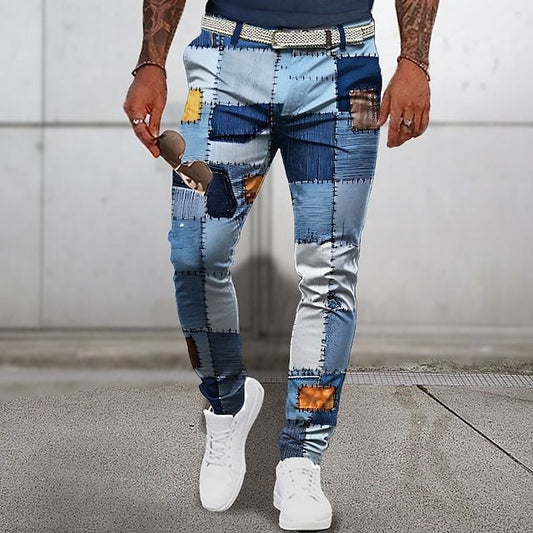 Moderne geruite zomerbroek voor heren met een stijlvol en uniek patchworkdesign.