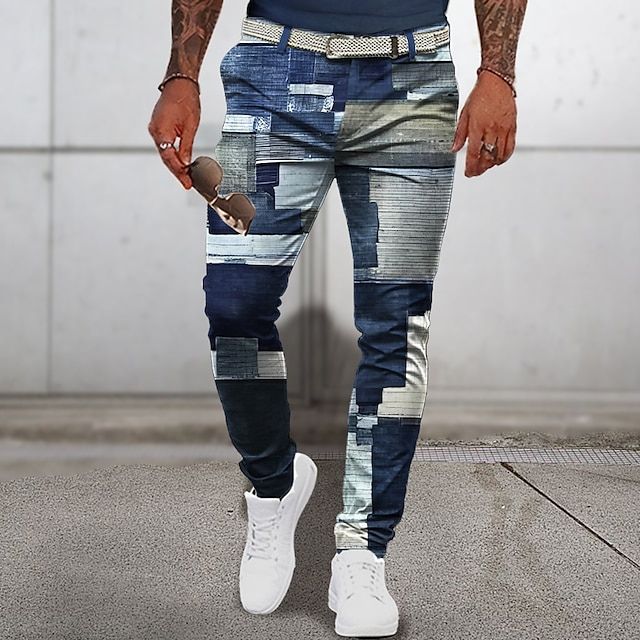 Moderne geruite zomerbroek voor heren met een stijlvol en uniek patchworkdesign.