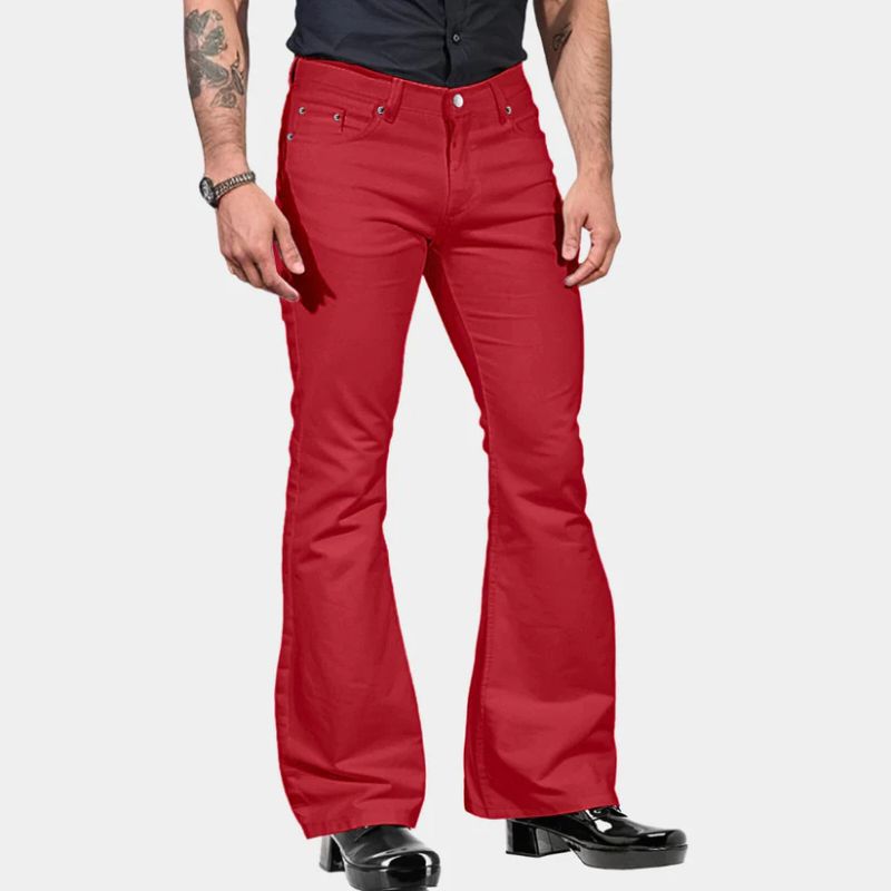 Retro chique uitlopende zomerbroek voor heren in opvallende kleur en vintage design.