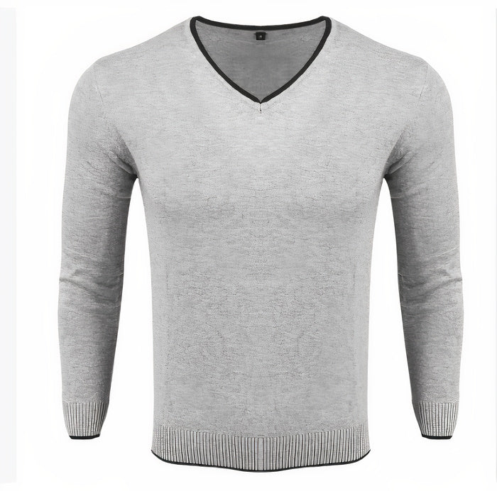 Slim fit trui met V-hals voor heren, ideaal voor herfst en winter, met een comfortabele pasvorm en stijlvolle ribgebreide afwerking.