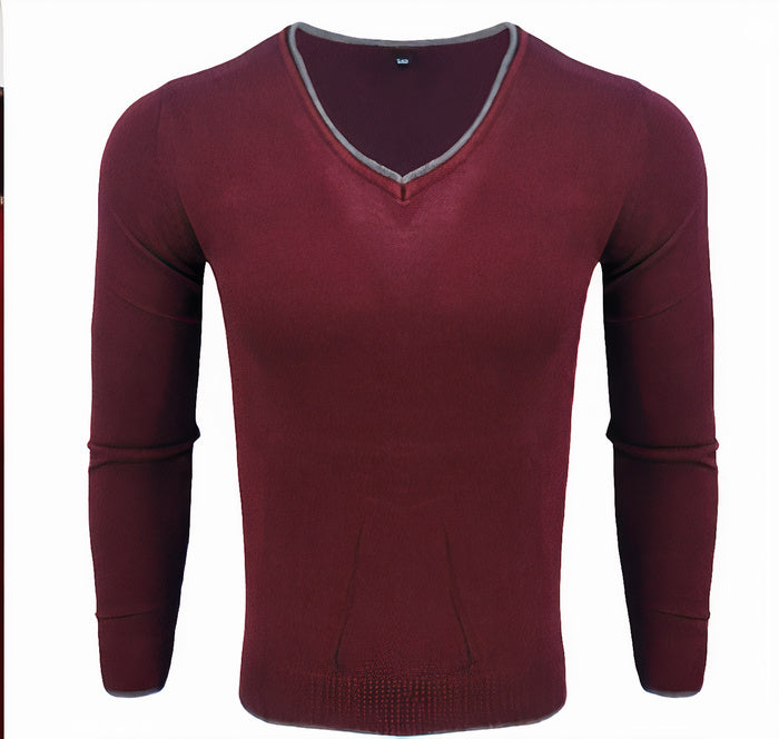 Slim fit trui met V-hals voor heren, ideaal voor herfst en winter, met een comfortabele pasvorm en stijlvolle ribgebreide afwerking.