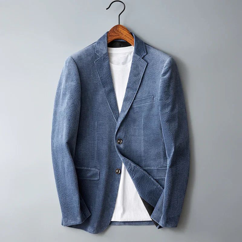 Stijlvolle heren blazer in beige met geribde textuur, perfect voor zakelijke en casual looks.






