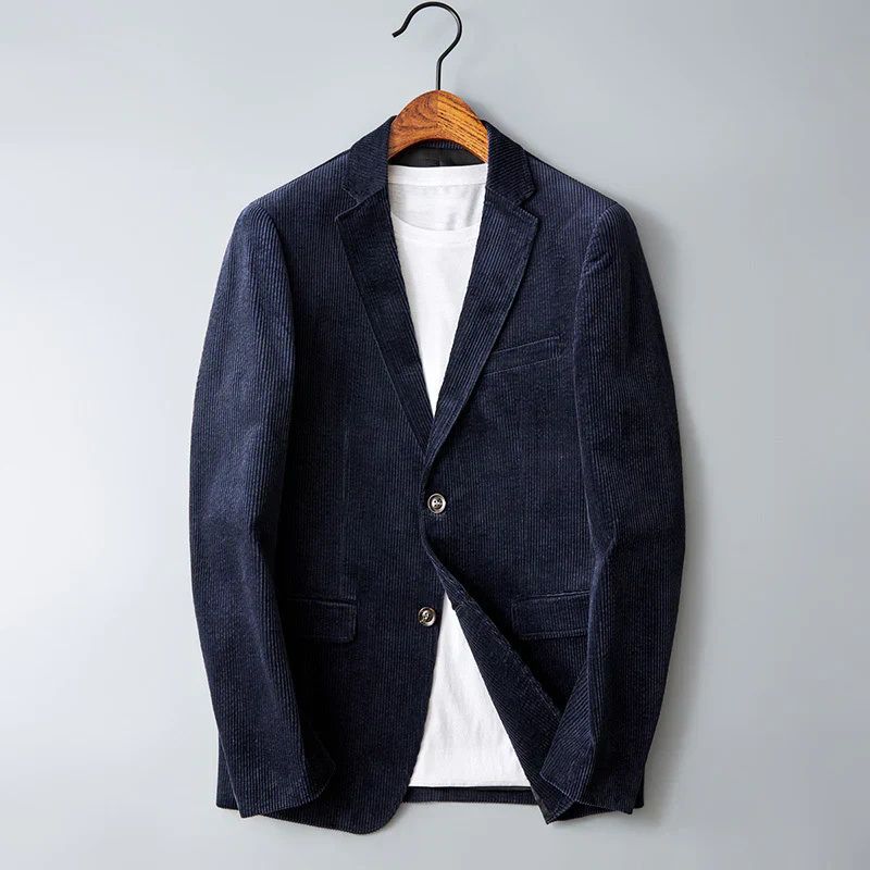 Stijlvolle heren blazer in beige met geribde textuur, perfect voor zakelijke en casual looks.






