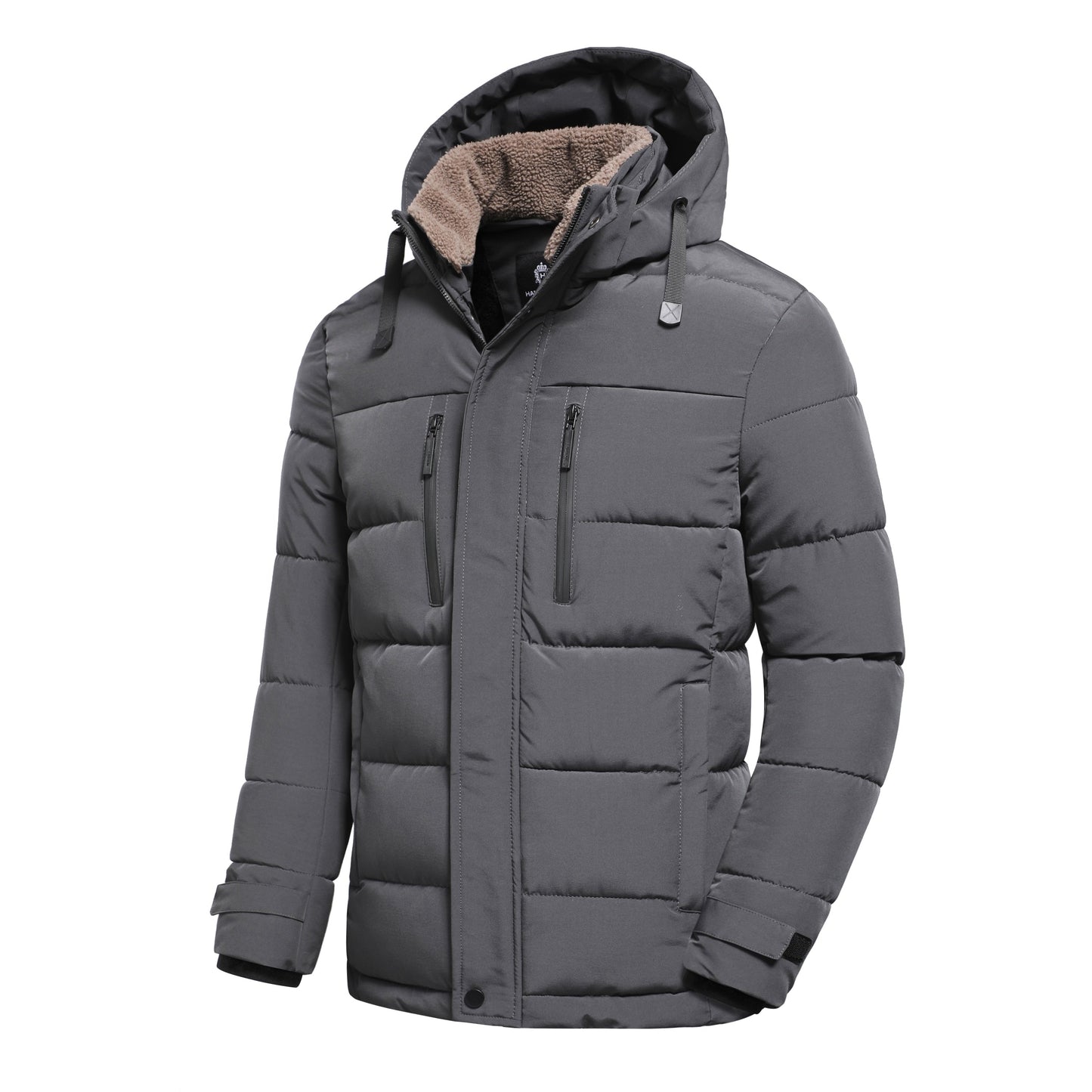 Warme winterjas voor heren met fleecevoering, ideaal voor koude winterdagen en stijlvolle bescherming tegen de elementen.